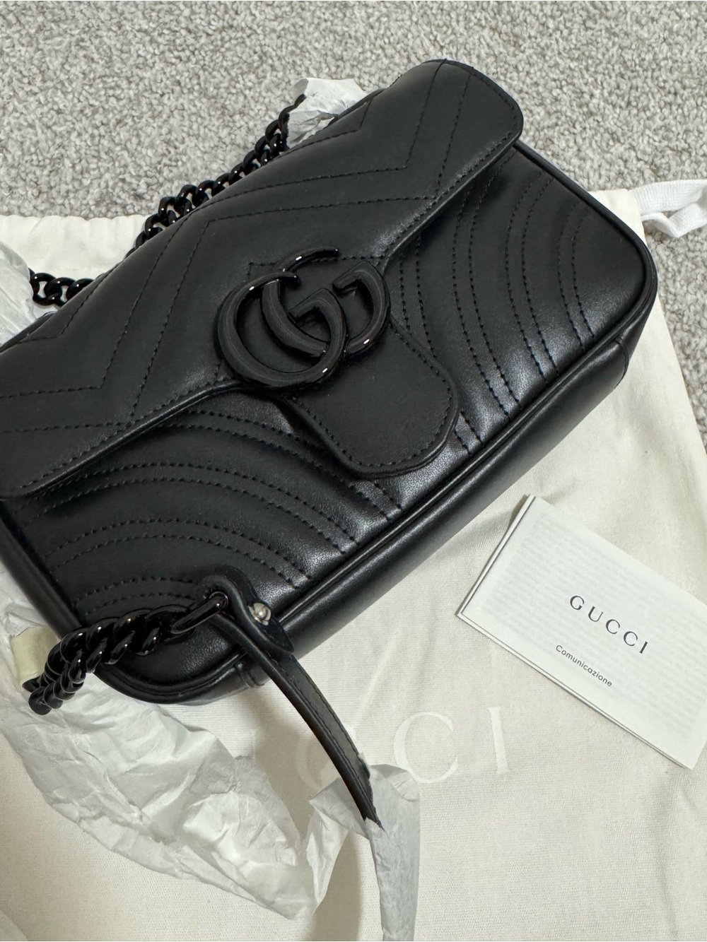 Gucci Black Quilted Leather Shoulder Bag with Double G